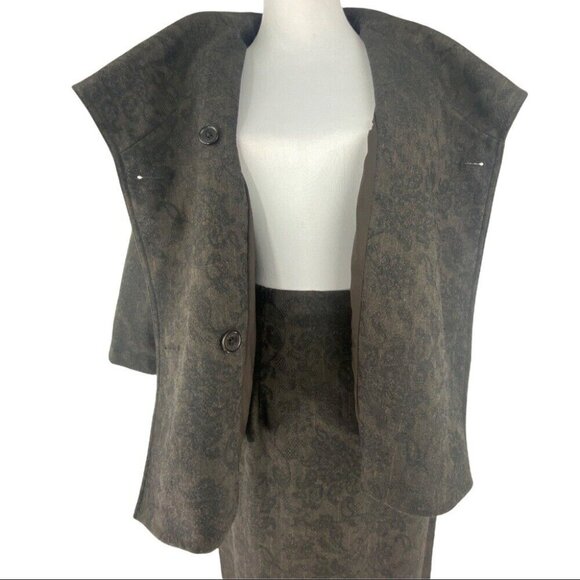 Yansi Fugel Women's Brown Paisley Striped Career Blazer‎ Skirt Suit M-C38/8-W30 - Picture 2 of 14